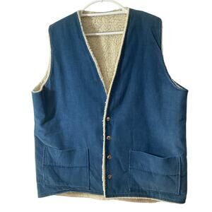 Vintage Dutchmaid Corduroy Sherpa Lined Vest 46 XL Blue Snap Utility